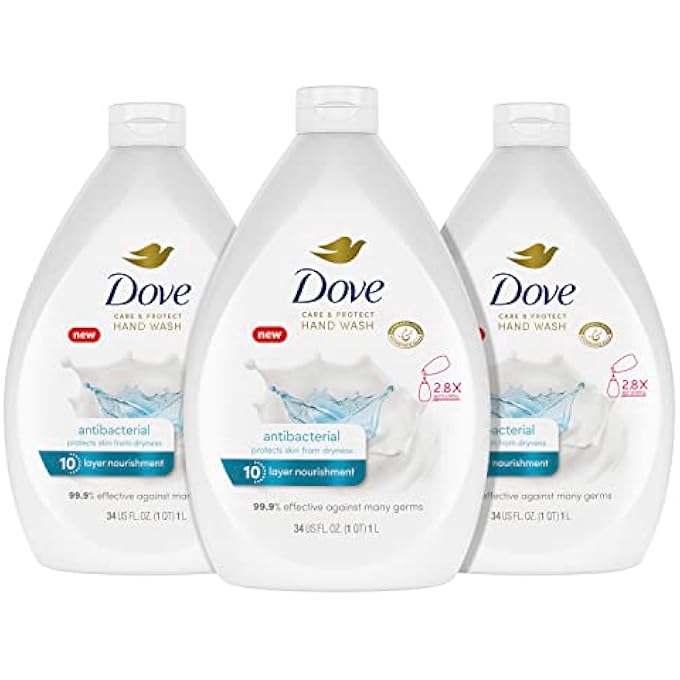 Dove HAND WASH FOR ALL SKIN TYPES ANTIBACTERIAL PROTECTS FROM SKIN DRYNESS 34 FL. OZ (PACK OF 3) - Image 1